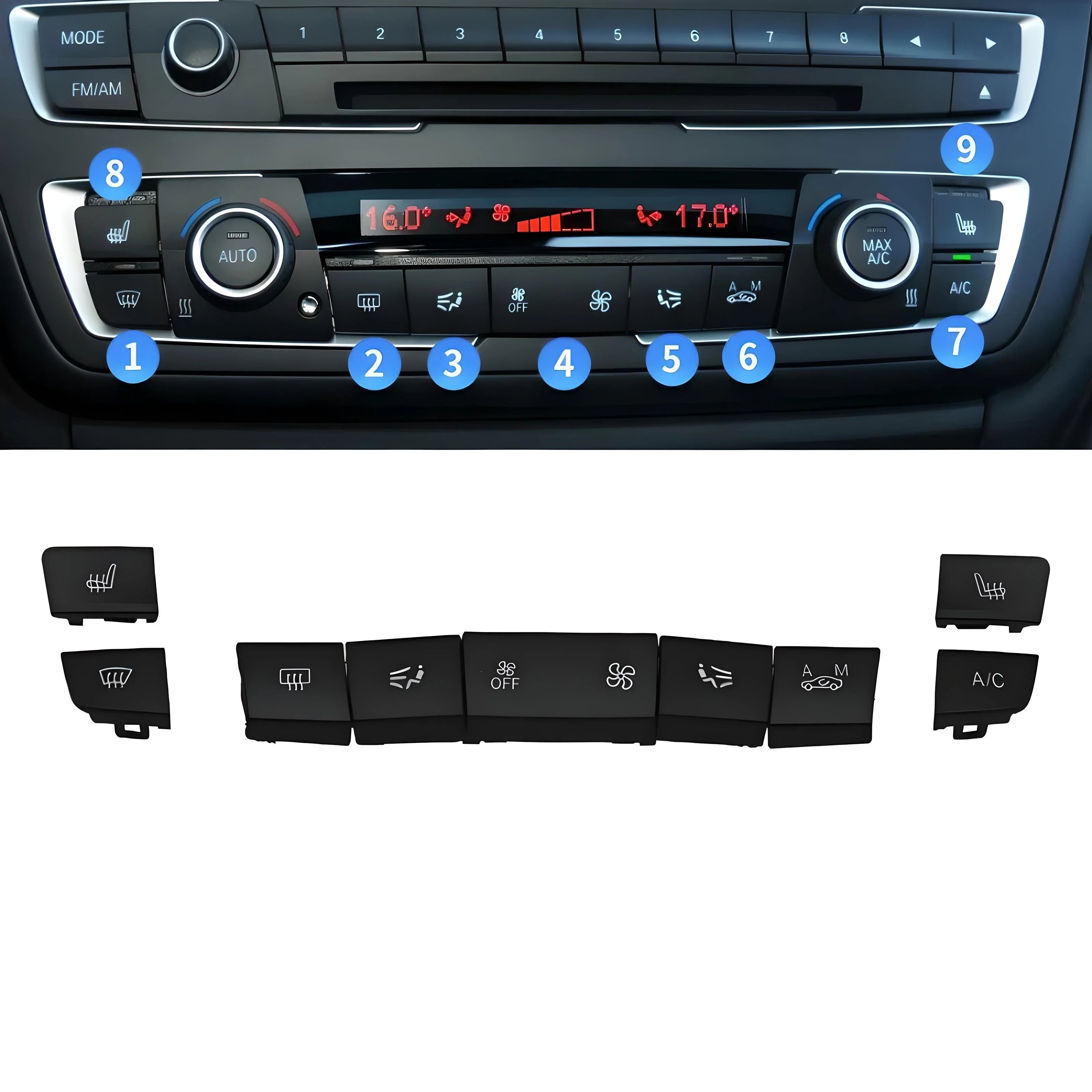 BMW E90 E92 E93 Secondary Climate Control Buttons Set for Front Console