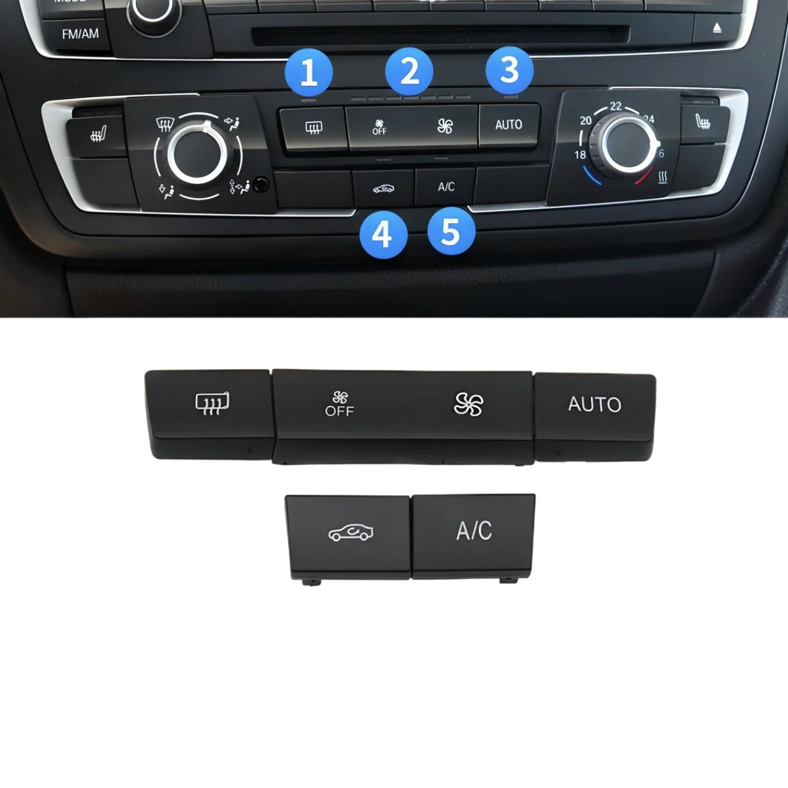 BMW Climate Control Buttons – Black – Compatible with BMW Interior – Front