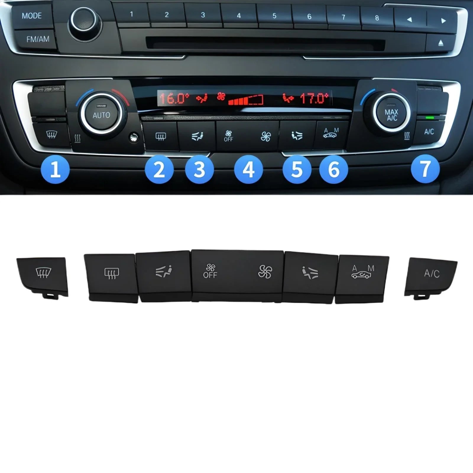 BMW E90 E91 E92 E93 Climate Control Button Set – Black – Dashboard Front