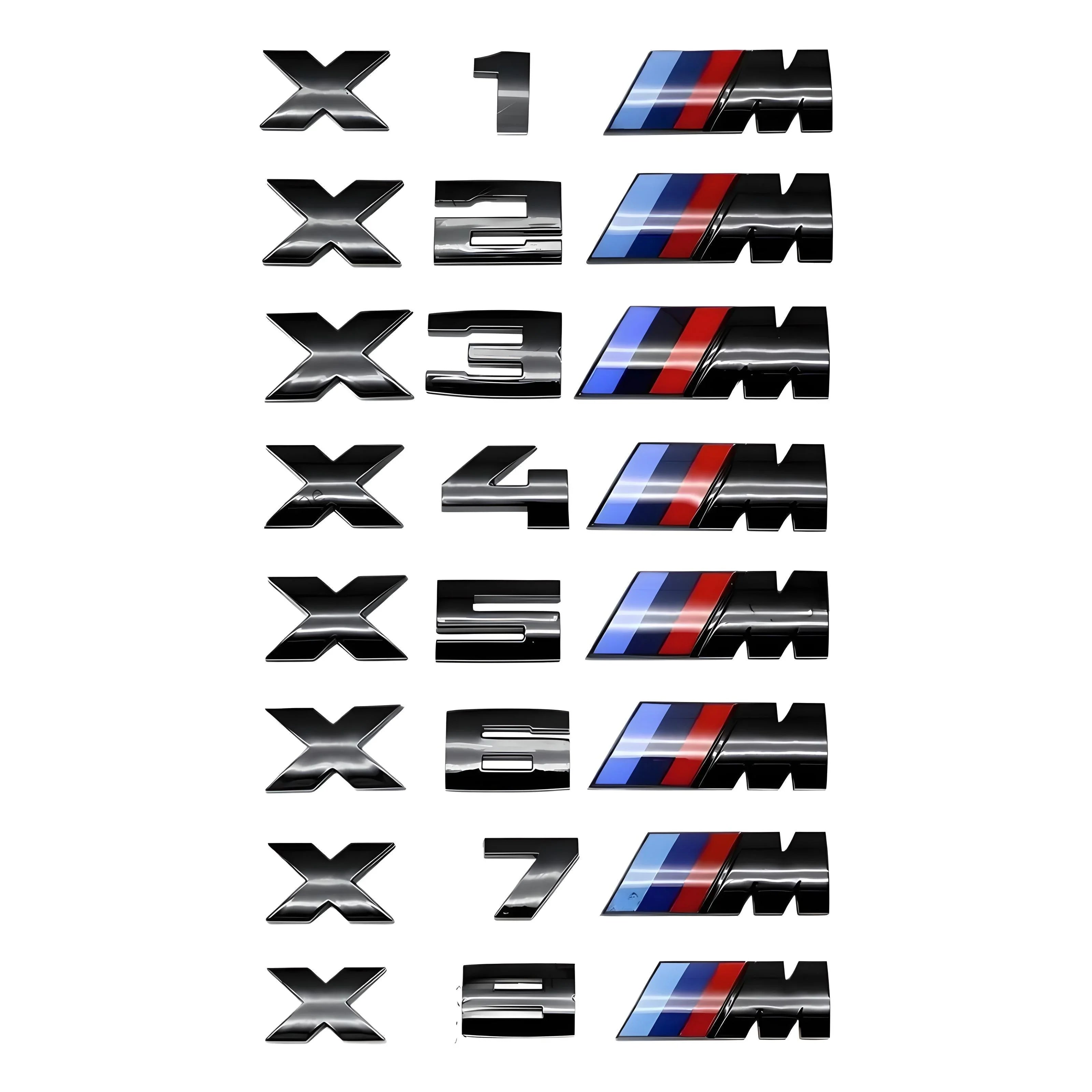 BMW Emblem Badge Set – Gloss Black M Color – Compatible with BMW X1 to X8 Models – Exterior
