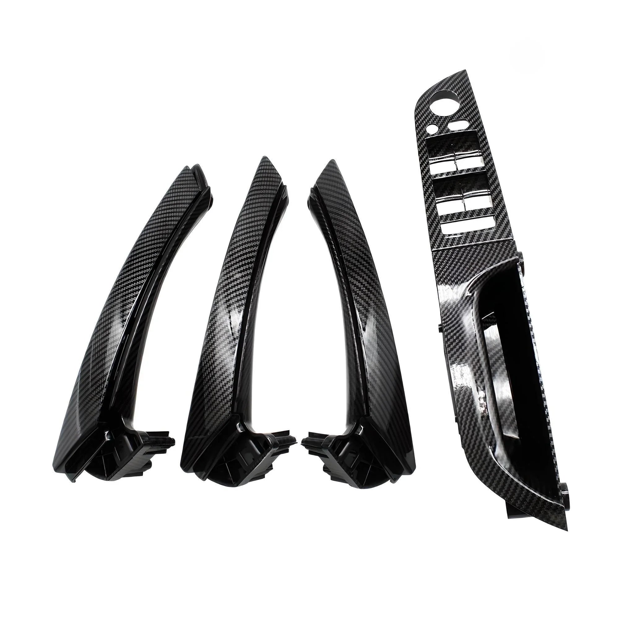 Carbon fiber door handles and window switch panel – Glossy carbon fiber finish – Compatible with Audi A4 B9 – Interior
