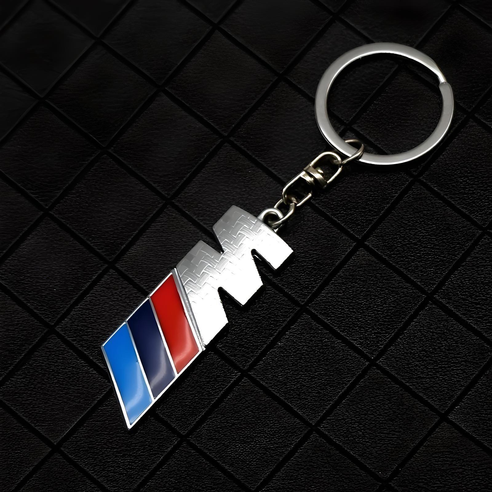 BMW M Keychain – Silver with Blue, Dark Blue, Red Stripes – Compatible with BMW Models – Exterior