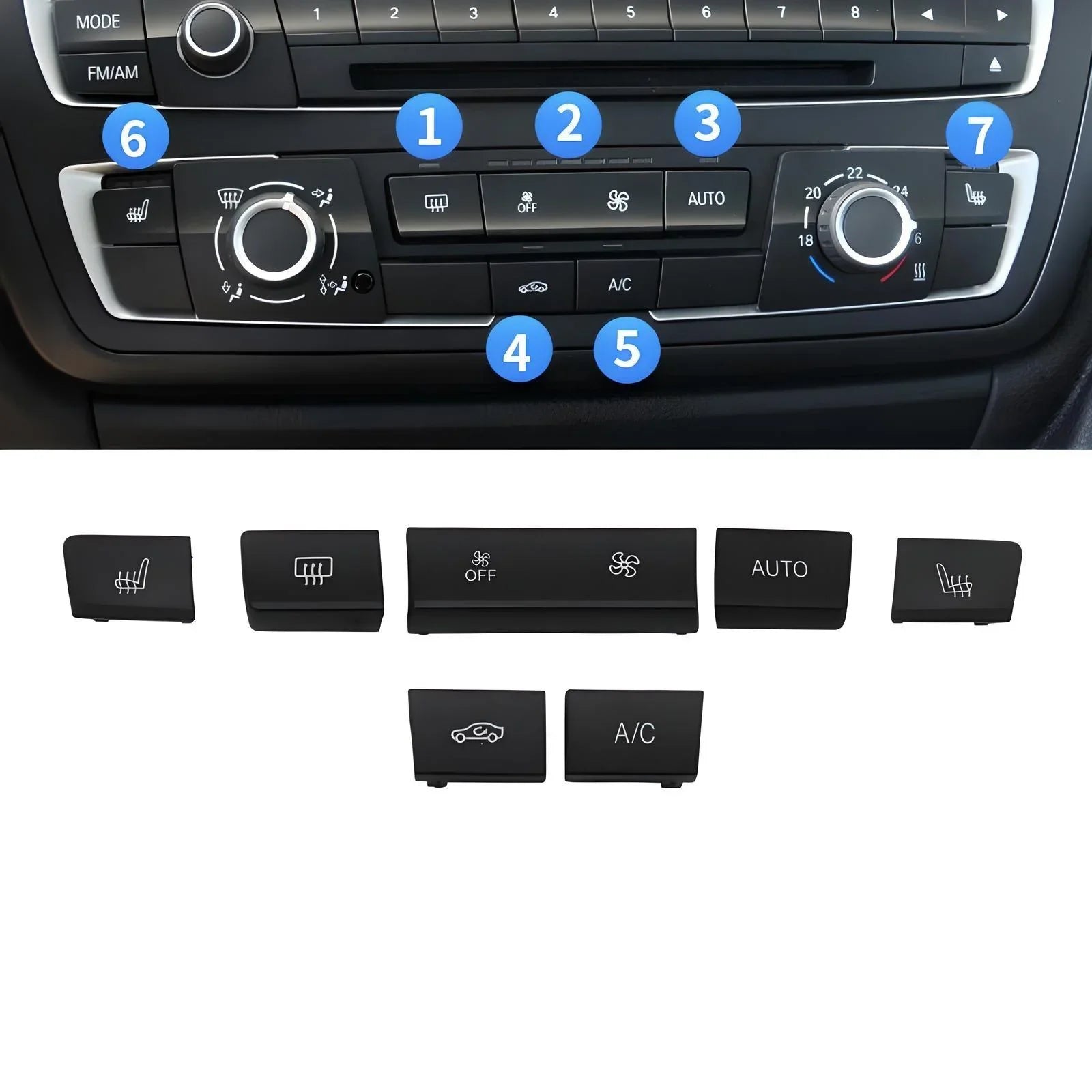 BMW Climate Control Button Kit – Black – Compatible with BMW E60 E61 – Dashboard Controls